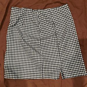 black and white checkered skirt with slit